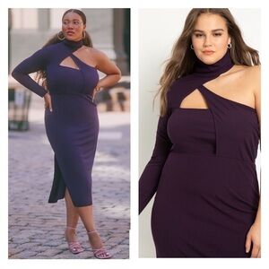 ELOQUII Asymmetrical One Shoulder Fitted Midi Sweater Dress Purple Size 22/24